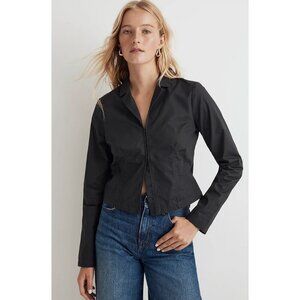 Madewell $82 Poplin Hook-Front Shrunken Shirt Black Coal Size 0 NM436